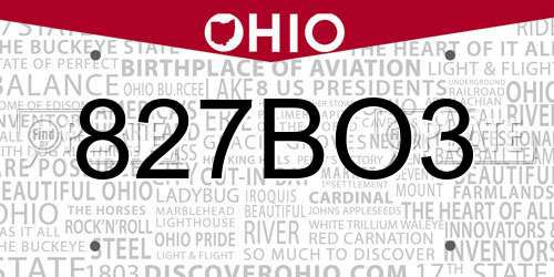 827BO3 Ohio License Plate