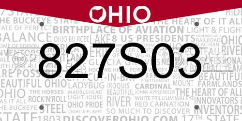 827S03 Ohio License Plate