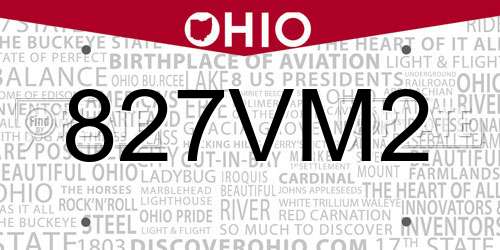 827VM2 Ohio License Plate