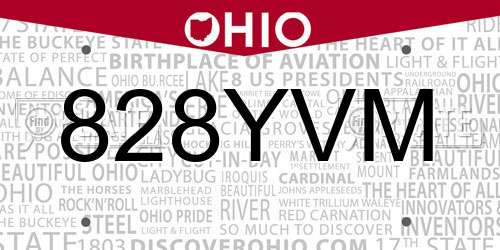 828YVM Ohio License Plate