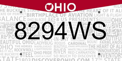 8294WS Ohio License Plate