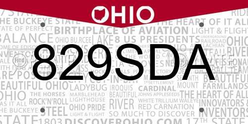 829SDA Ohio License Plate