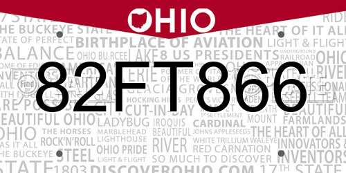 82FT866 Ohio License Plate