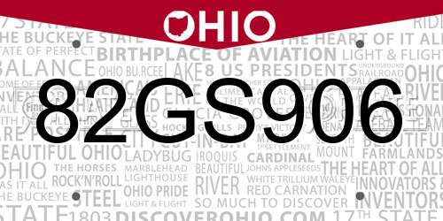82GS906 Ohio License Plate