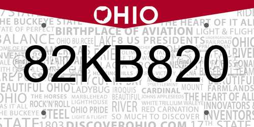 82KB820 Ohio License Plate