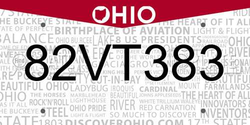 82VT383 Ohio License Plate
