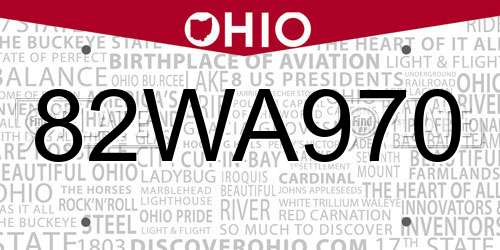 82WA970 Ohio License Plate