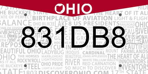 831DB8 Ohio License Plate