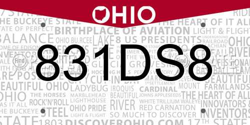 831DS8 Ohio License Plate