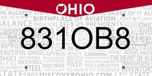 831OB8 Ohio License Plate