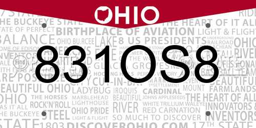 831OS8 Ohio License Plate