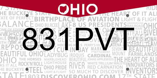 831PVT Ohio License Plate