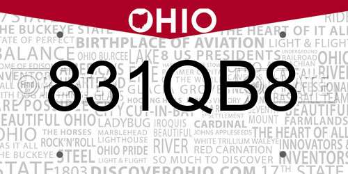 831QB8 Ohio License Plate