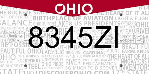 8345ZI Ohio License Plate