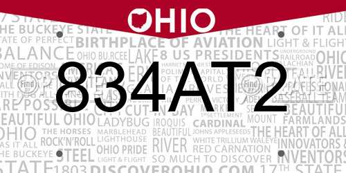 834AT2 Ohio License Plate