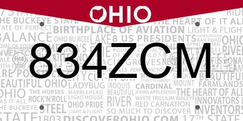 834ZCM Ohio License Plate