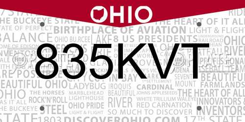 835KVT Ohio License Plate