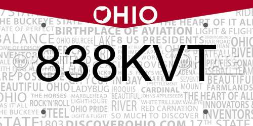 838KVT Ohio License Plate