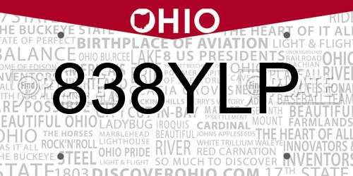 838YLP Ohio License Plate