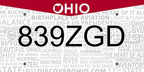 839ZGD Ohio License Plate