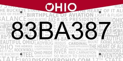 83BA387 Ohio License Plate