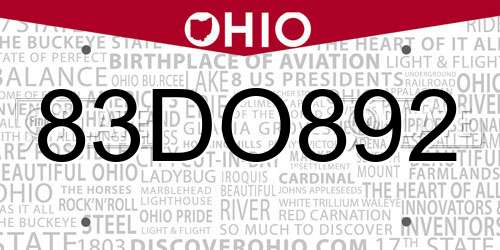 83DO892 Ohio License Plate