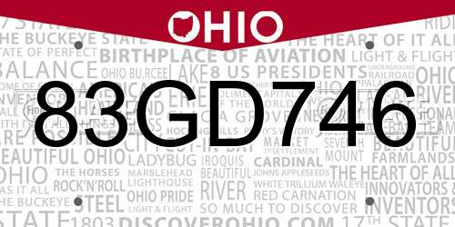 83GD746 Ohio License Plate