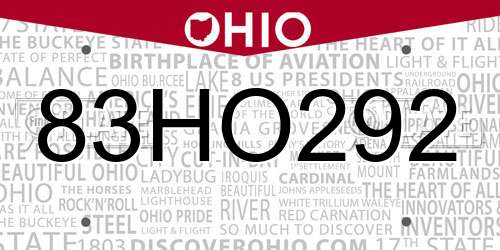 83HO292 Ohio License Plate