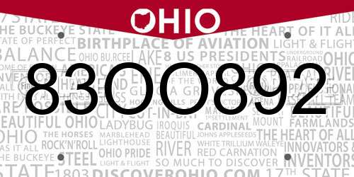 83OO892 Ohio License Plate