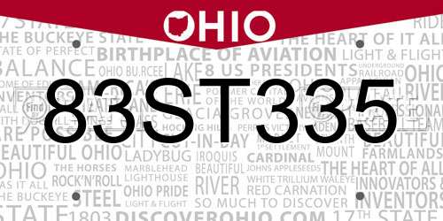 83ST335 Ohio License Plate