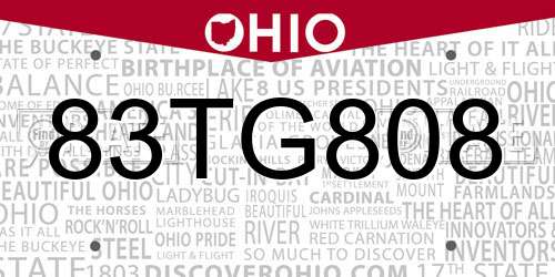 83TG808 Ohio License Plate