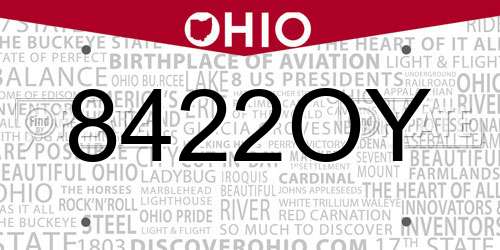 8422OY Ohio License Plate