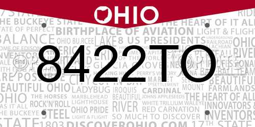 8422TO Ohio License Plate