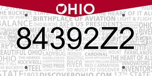 84392Z2 Ohio License Plate