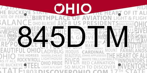 845DTM Ohio License Plate