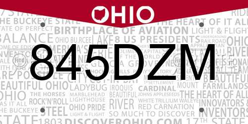 845DZM Ohio License Plate