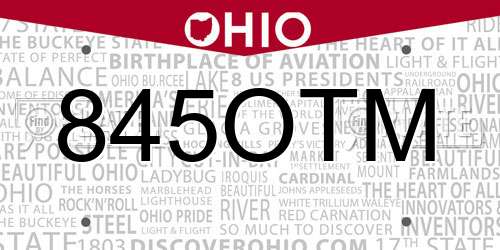 845OTM Ohio License Plate