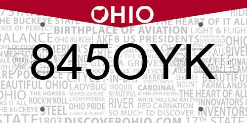 845OYK Ohio License Plate