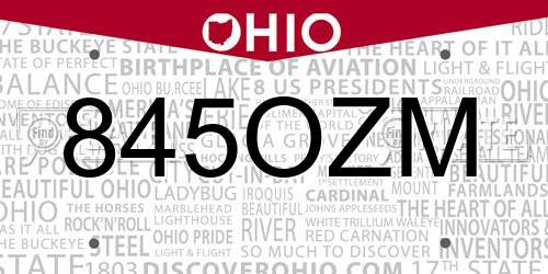 845OZM Ohio License Plate