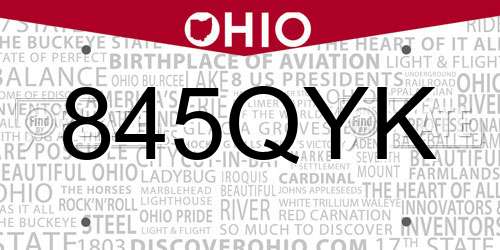 845QYK Ohio License Plate