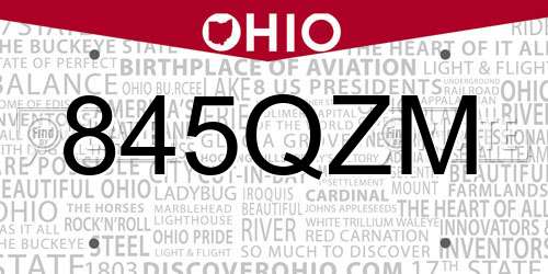 845QZM Ohio License Plate
