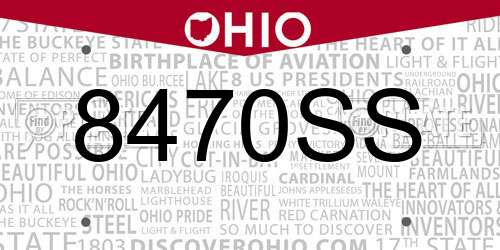 8470SS Ohio License Plate