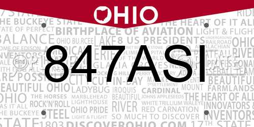 847ASI Ohio License Plate