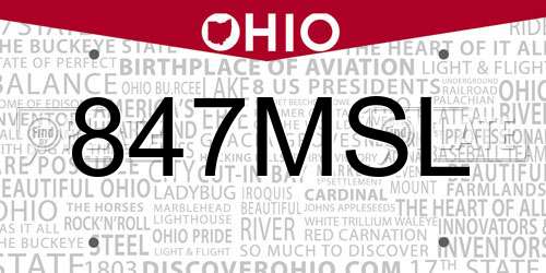 847MSL Ohio License Plate