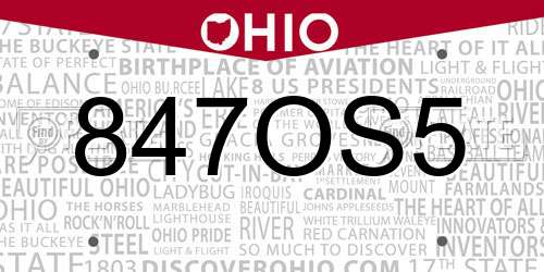 847OS5 Ohio License Plate