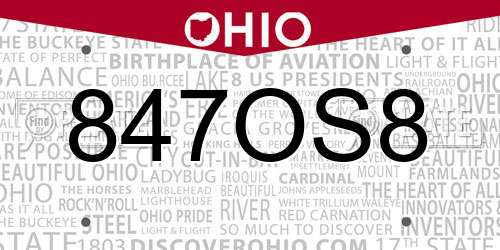 847OS8 Ohio License Plate
