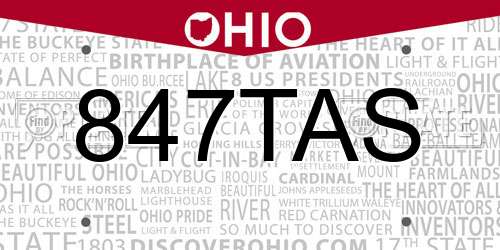 847TAS Ohio License Plate