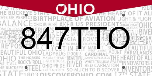847TTO Ohio License Plate
