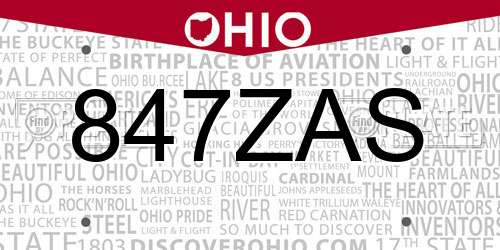 847ZAS Ohio License Plate