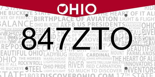 847ZTO Ohio License Plate
